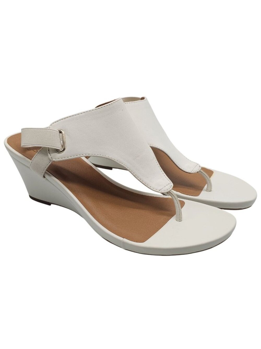 White Mountain ALL DRES Womens White Wedge Sandals Elastic Strap Open Toe Sz 10